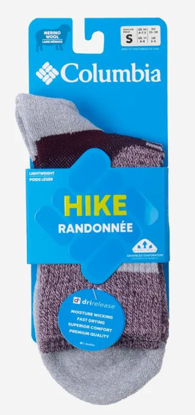 1 PAR CALCETINES GRIS COLUMBIA TÉCNICOS TREKKING LANA MERINO UNISEX TALLA 39 - 42