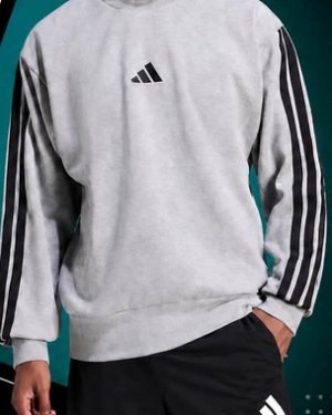 POLERON GRIS CUELLO REDONDO FRANJAS NEGRAS ADIDAS HOMBRE TALLA XXL POLERON GRIS CUELLO REDONDO FRANJAS NEGRAS ADIDAS HOMBRE TALLA XXL